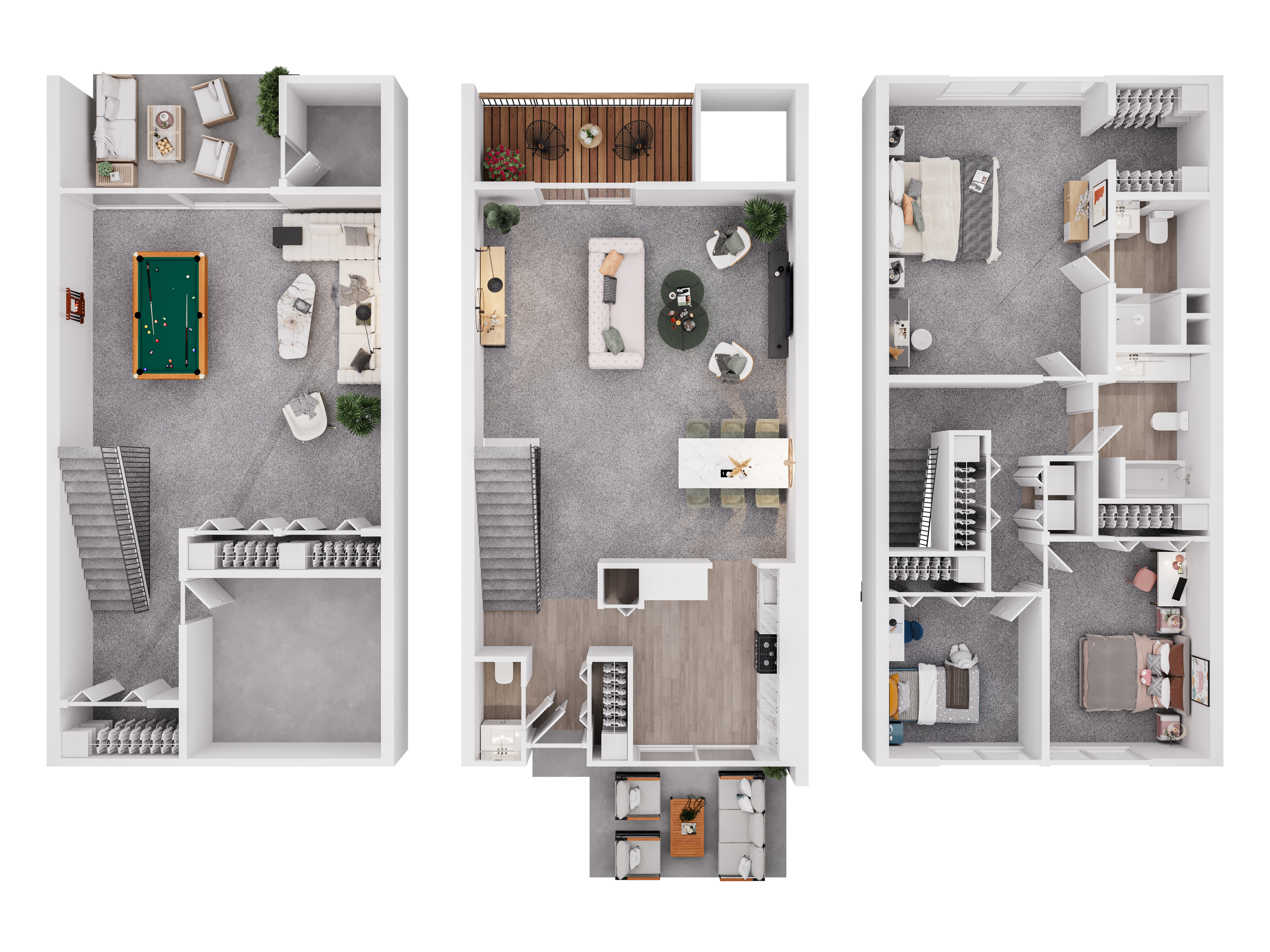 Floor Plan Layout of 3 Bedroom 3 Floor Townhome at Valley Run Apartments for Rent in Wilmington, Delaware