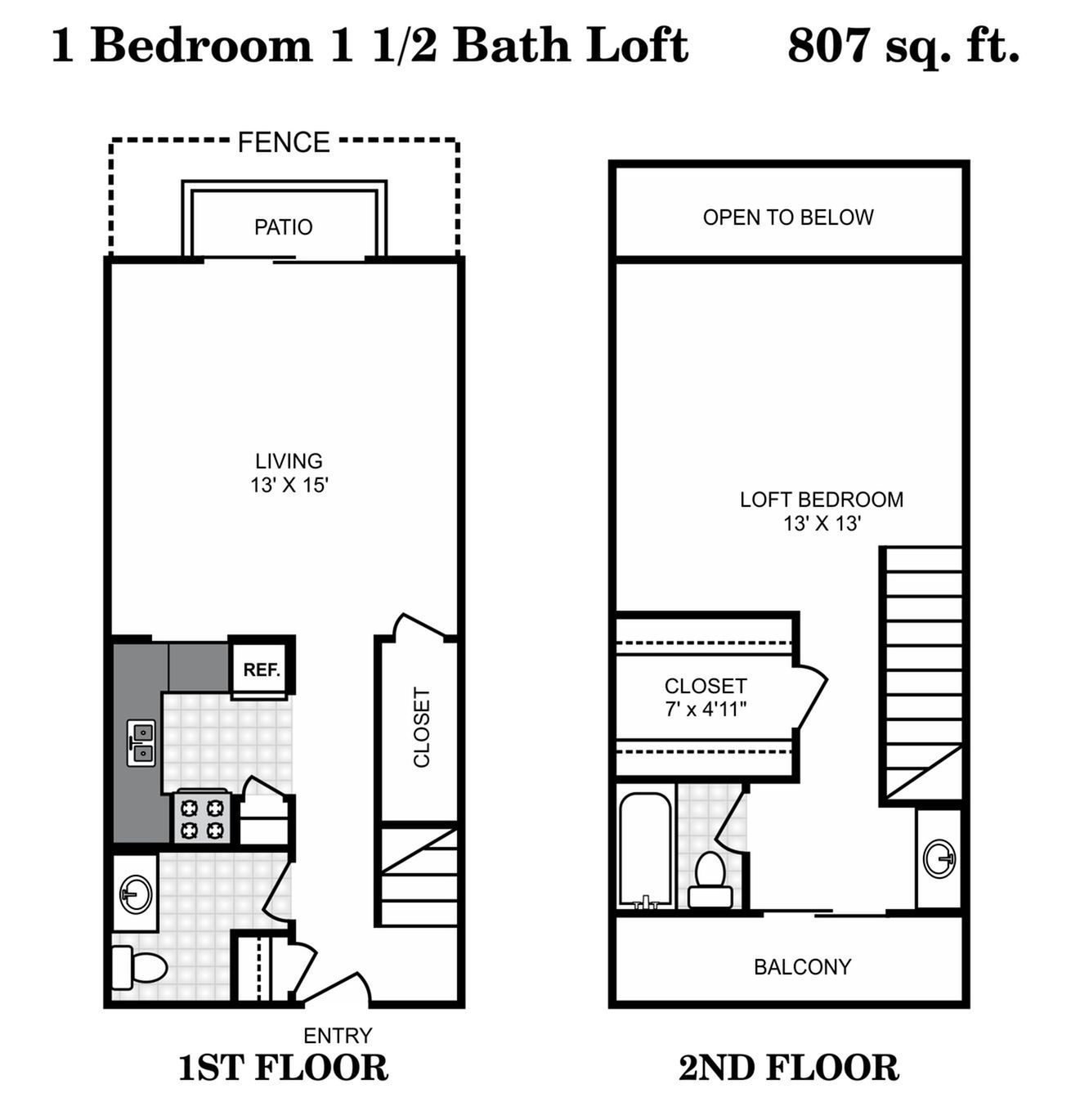 1 Bedroom 1 1 2 Bath Loft 1 Bed Apartment Hunter s Glen Apartments