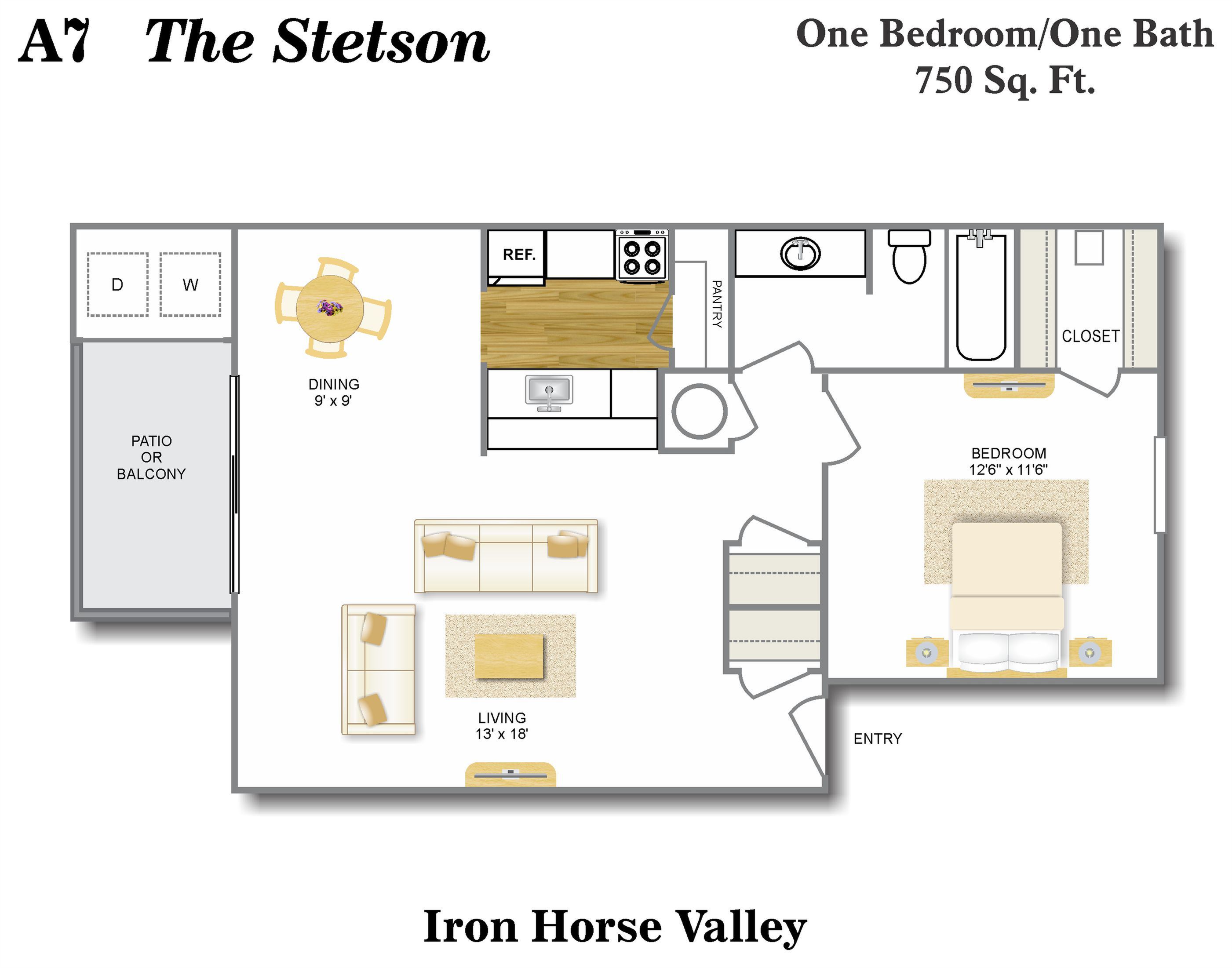 Floor Plan 7 | 2 Bedroom Apartments In San Antonio | Iron Horse Valley Apartments