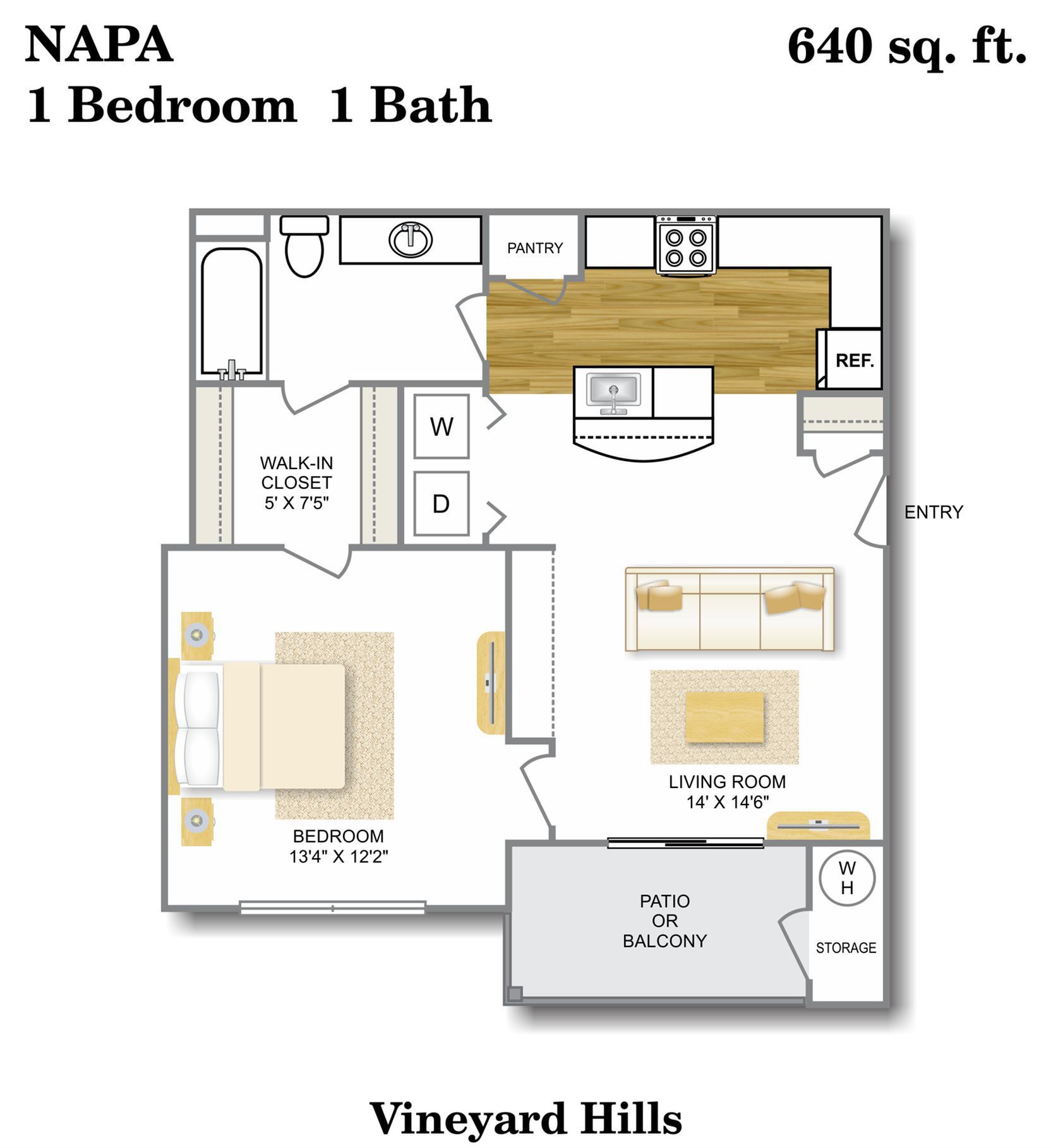 1 Bedroom Floor Plan | Apartments South Austin Texas | Vineyard Hills Apartments