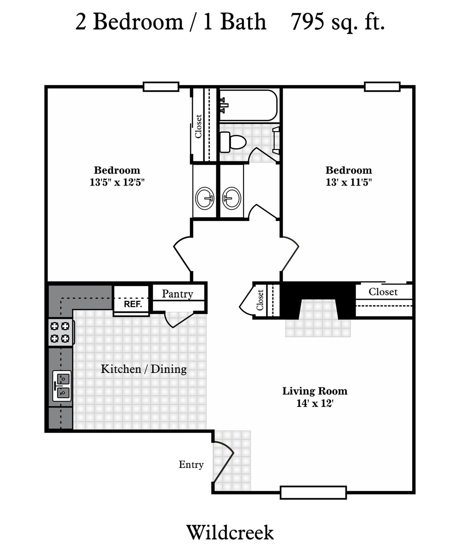 2x1 2 Bed Apartment Wildcreek Apartments