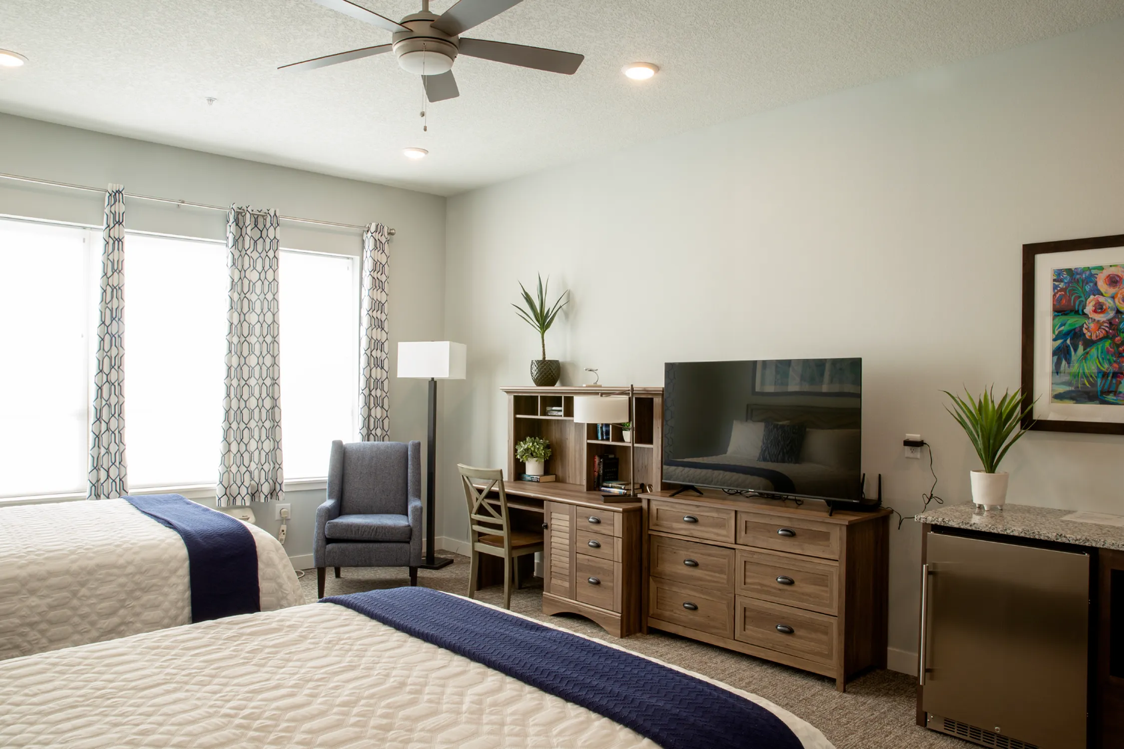 Double Bed Room With TV and Mini Fridge | Attivo Trails Waukee | Waukee, Iowa