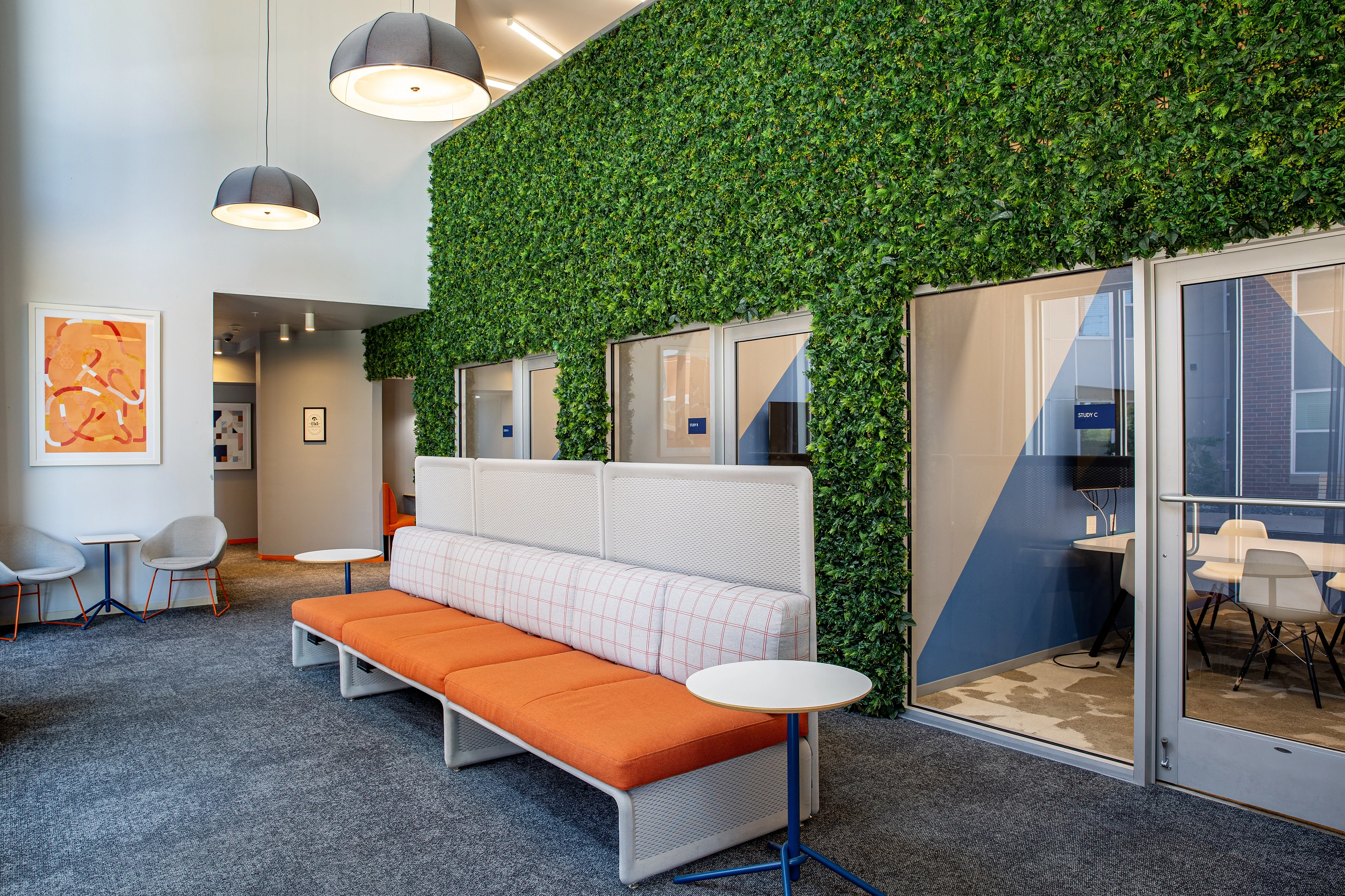 Lower Study Lounge at The Banks Student Living| Iowa City Apartments