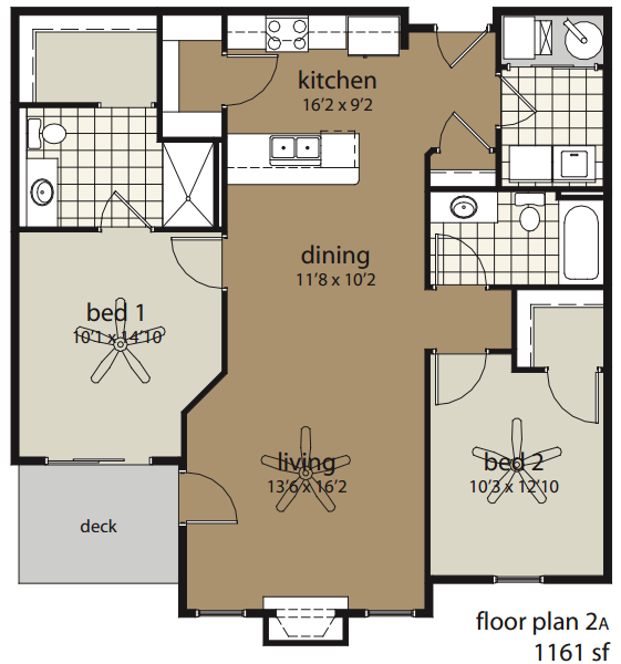 2 Bedroom Floor Plan | Providence Pointe | Johnston, Iowa