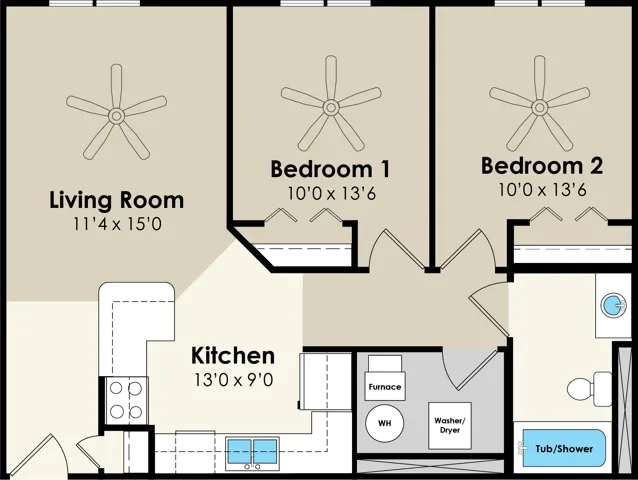2 Bedroom Floor Plan | West Towne | Ames, Iowa