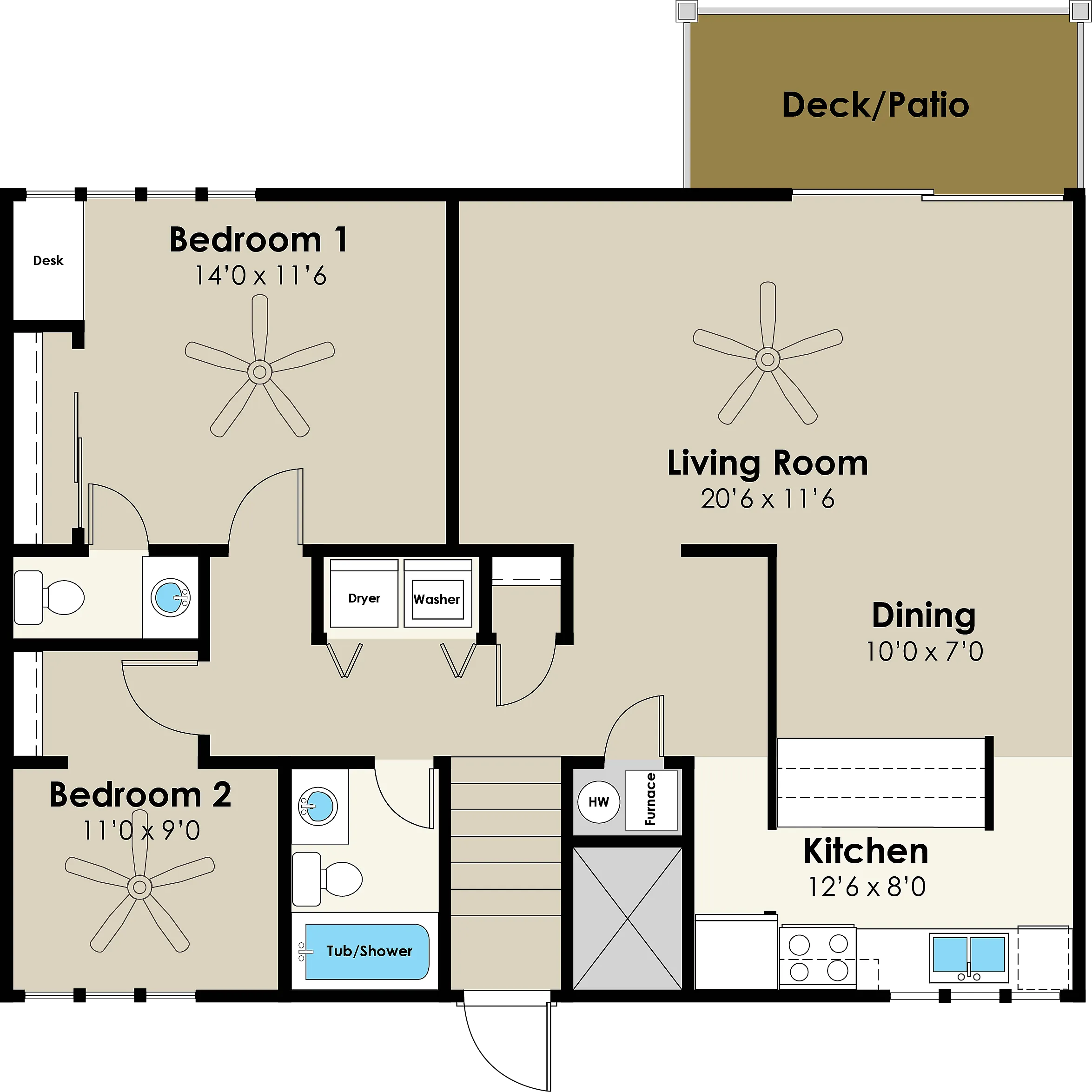 2 bdrm 1.5 bath - 116 McDonald - Vaulted Ceiling