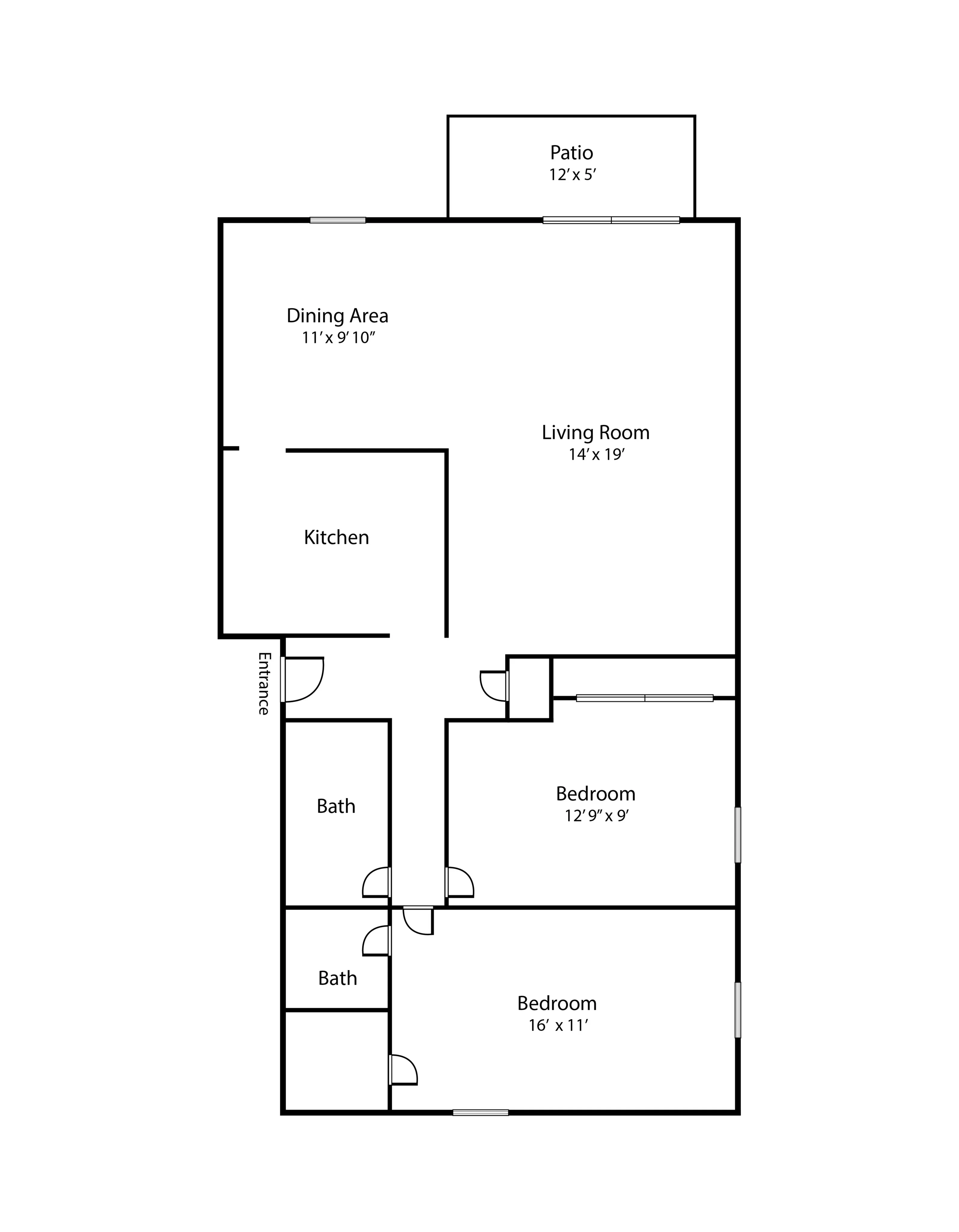 2 bed 2 bath layout at Woodcrest Village