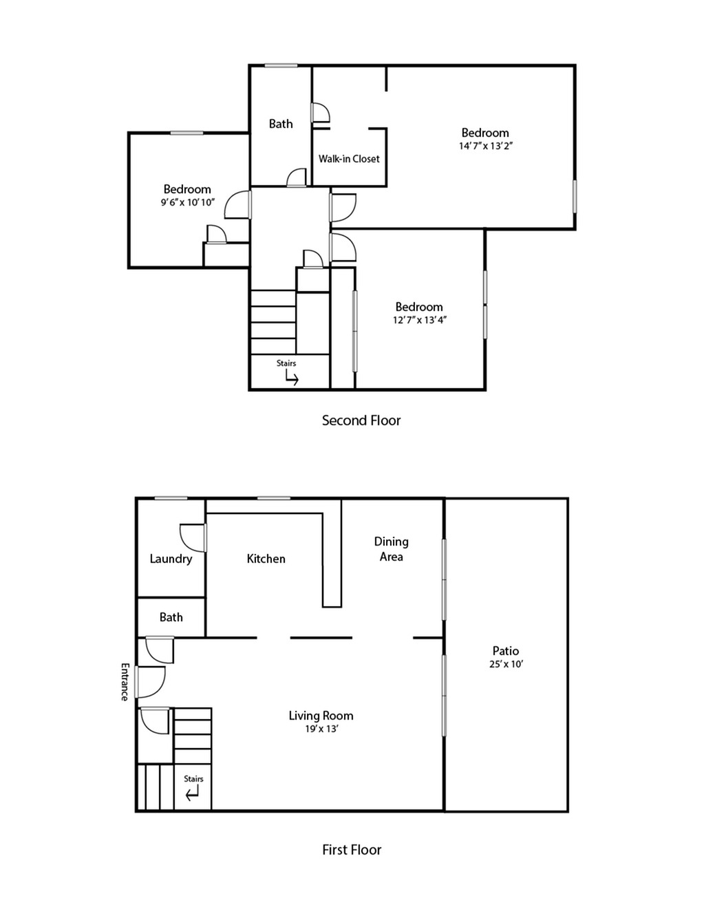 3 bed townhome floor plan with 2 floors