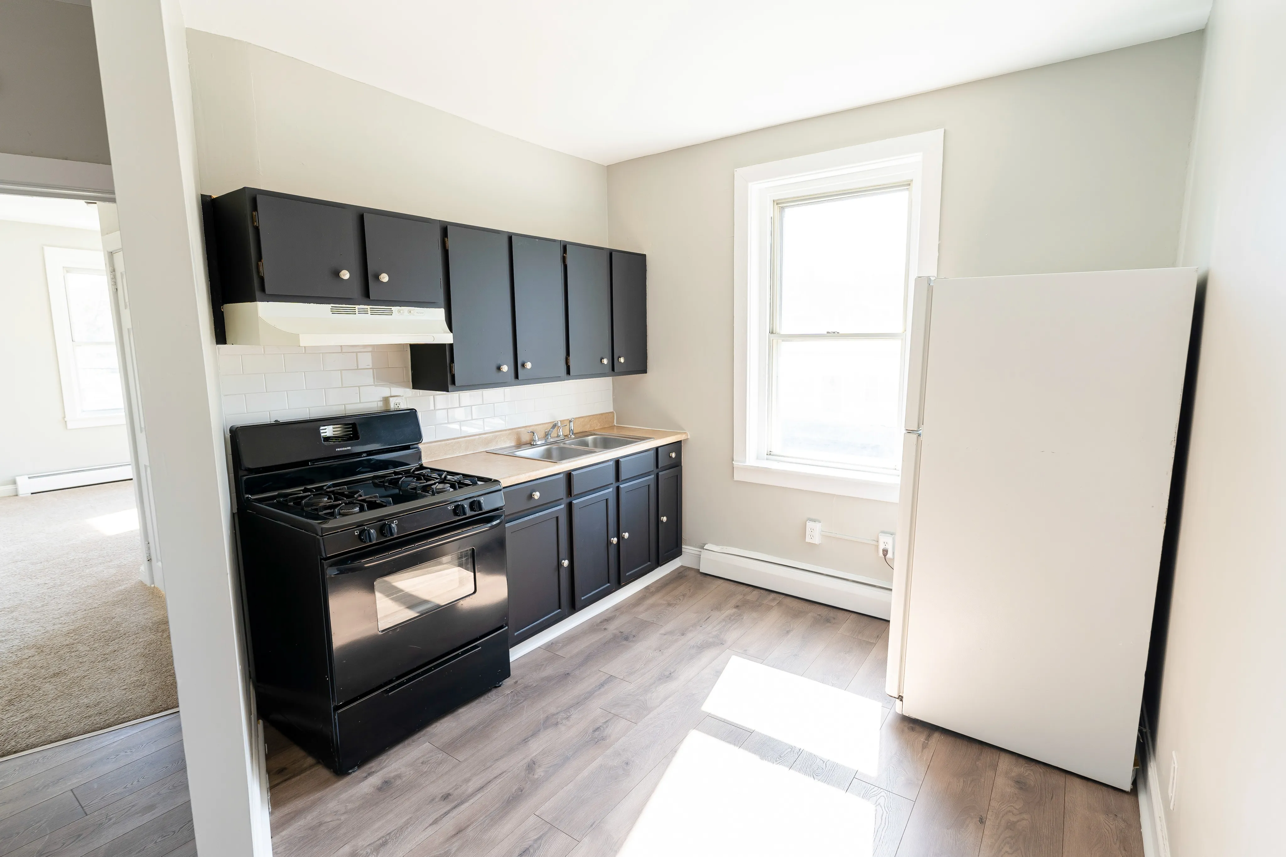Modern kitchen with large window