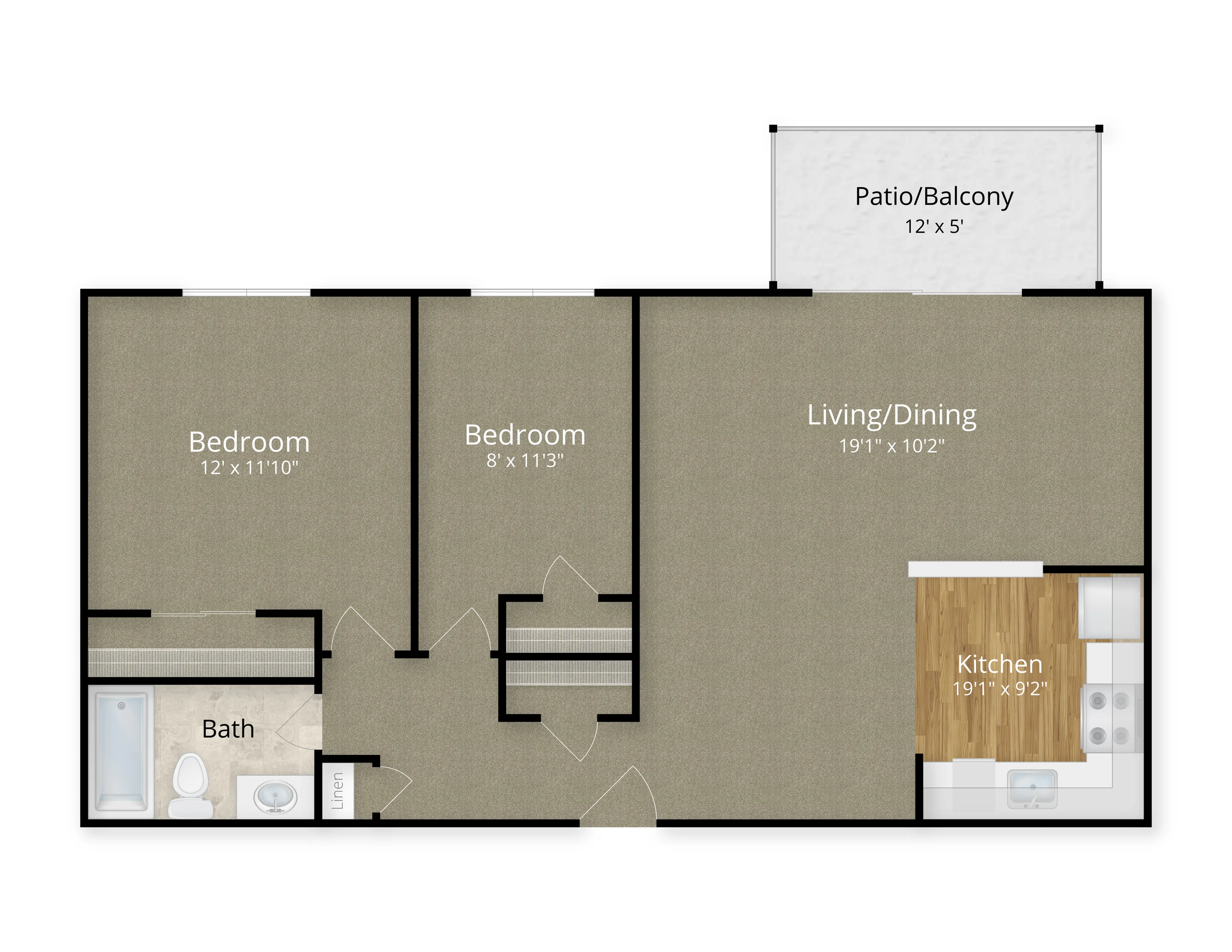 2 bedroom floorplan at lincoln court apartments in prospect park