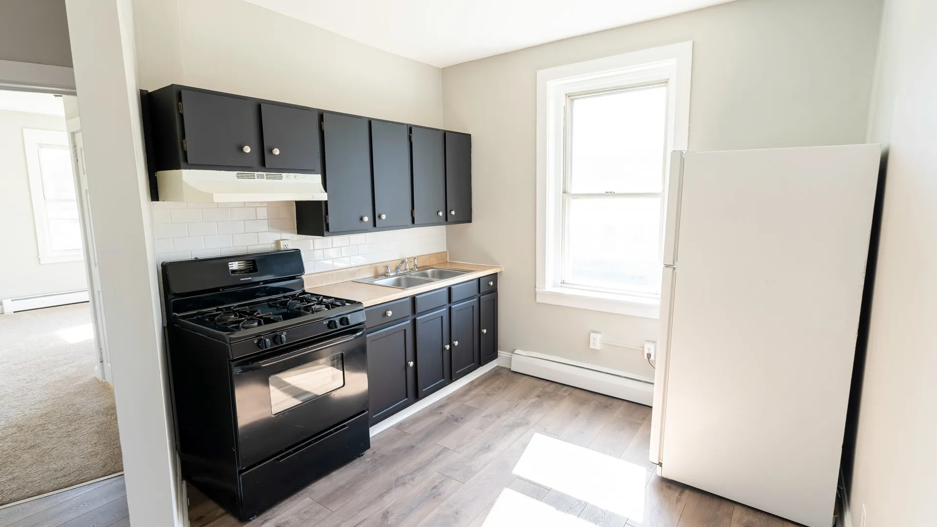 Modern kitchen with large window