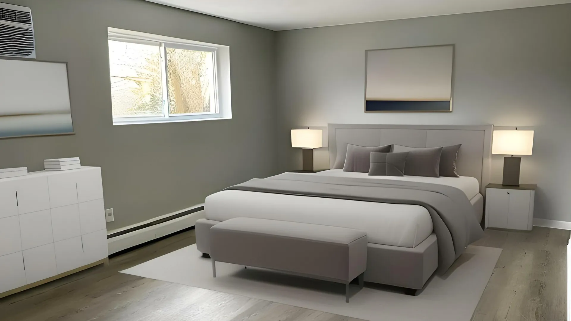 virtually staged studio bedroom at park place apartments