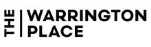 Sleek black and white logo for The Warrington Place, showcasing modern typography and design.