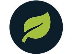 Minimalistic circular green leaf icon representing eco-friendly and sustainable design.