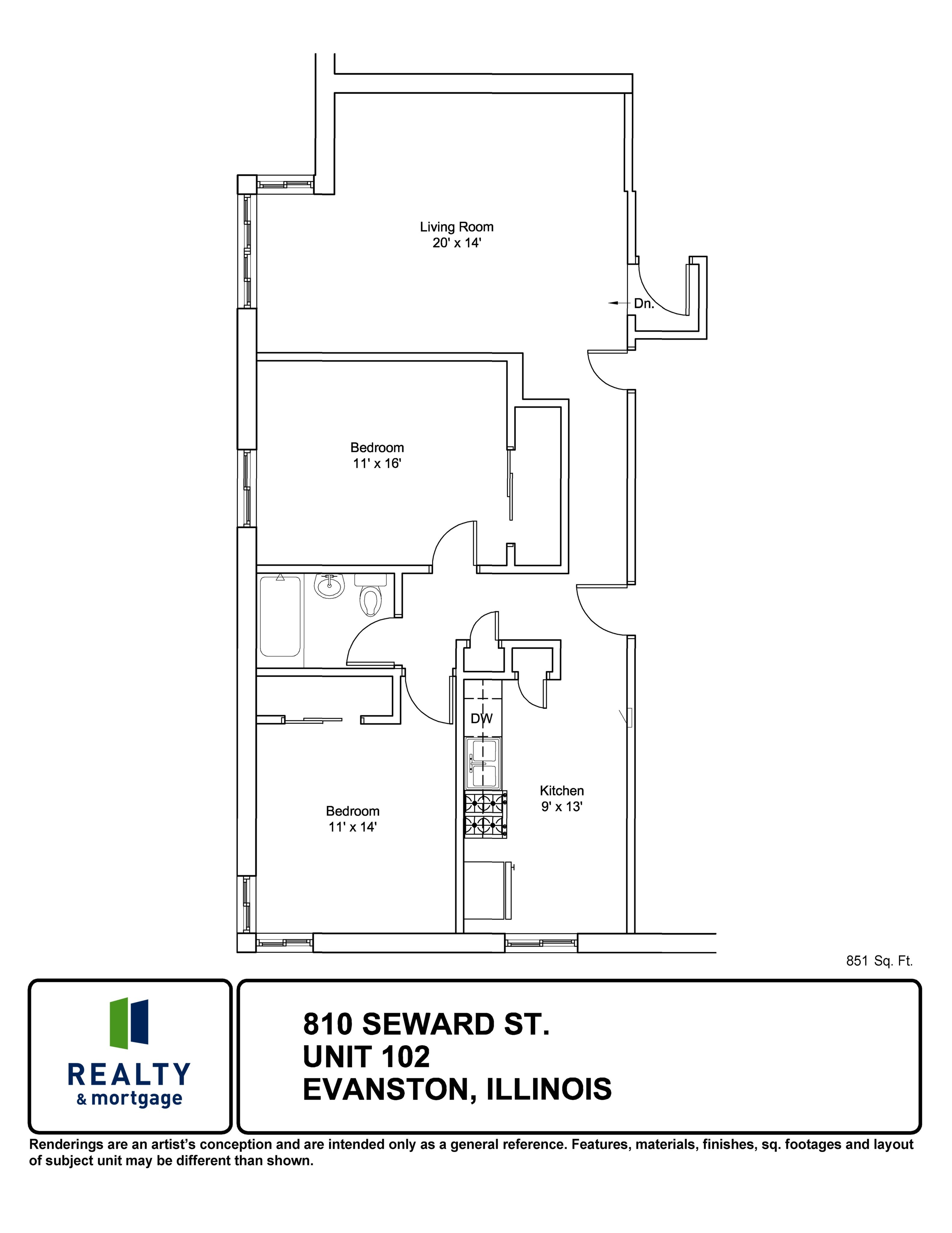 810 Seward Apartment 102 two bedroom floor plan.