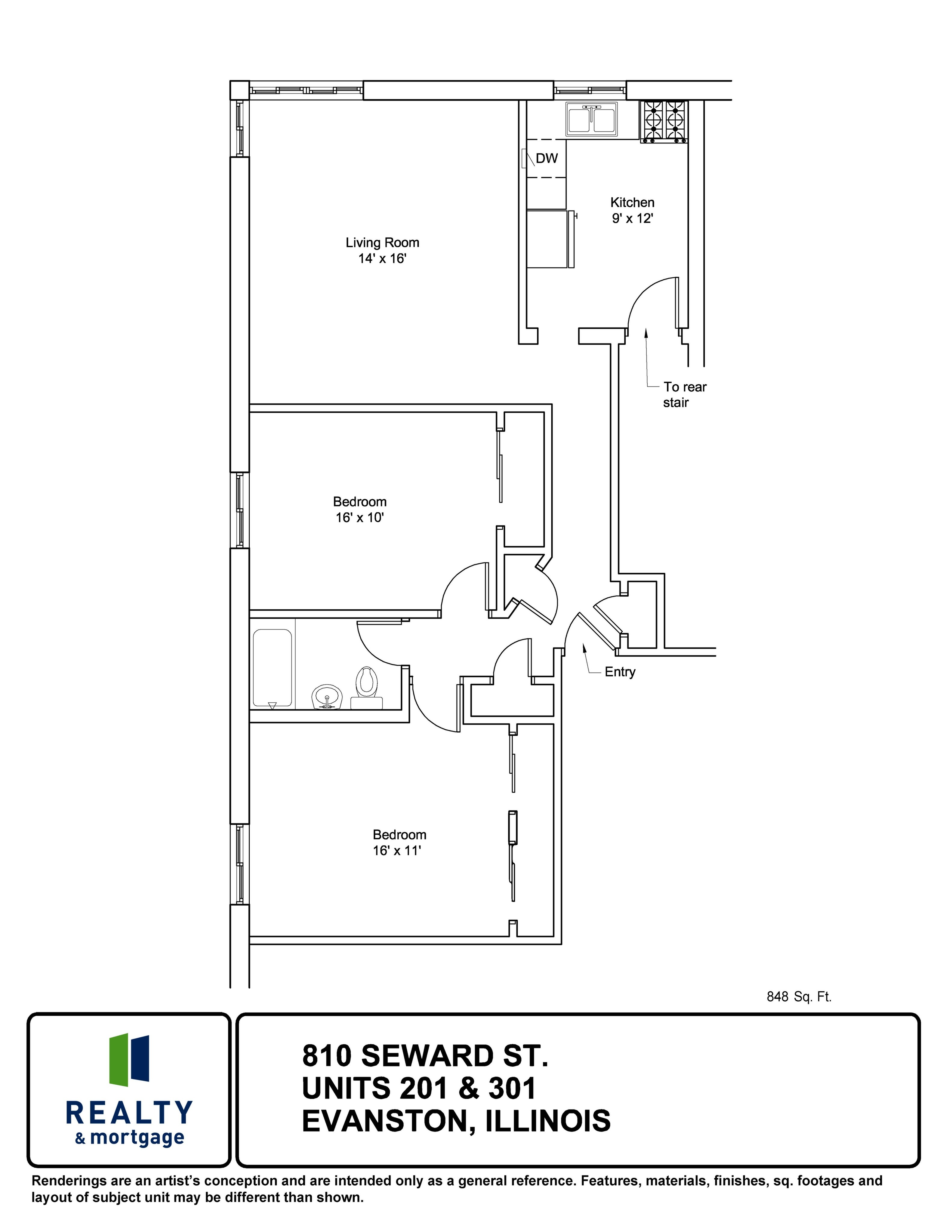 810 Seward Apartments 201 and 301 Two Bedroom Floor Plan.