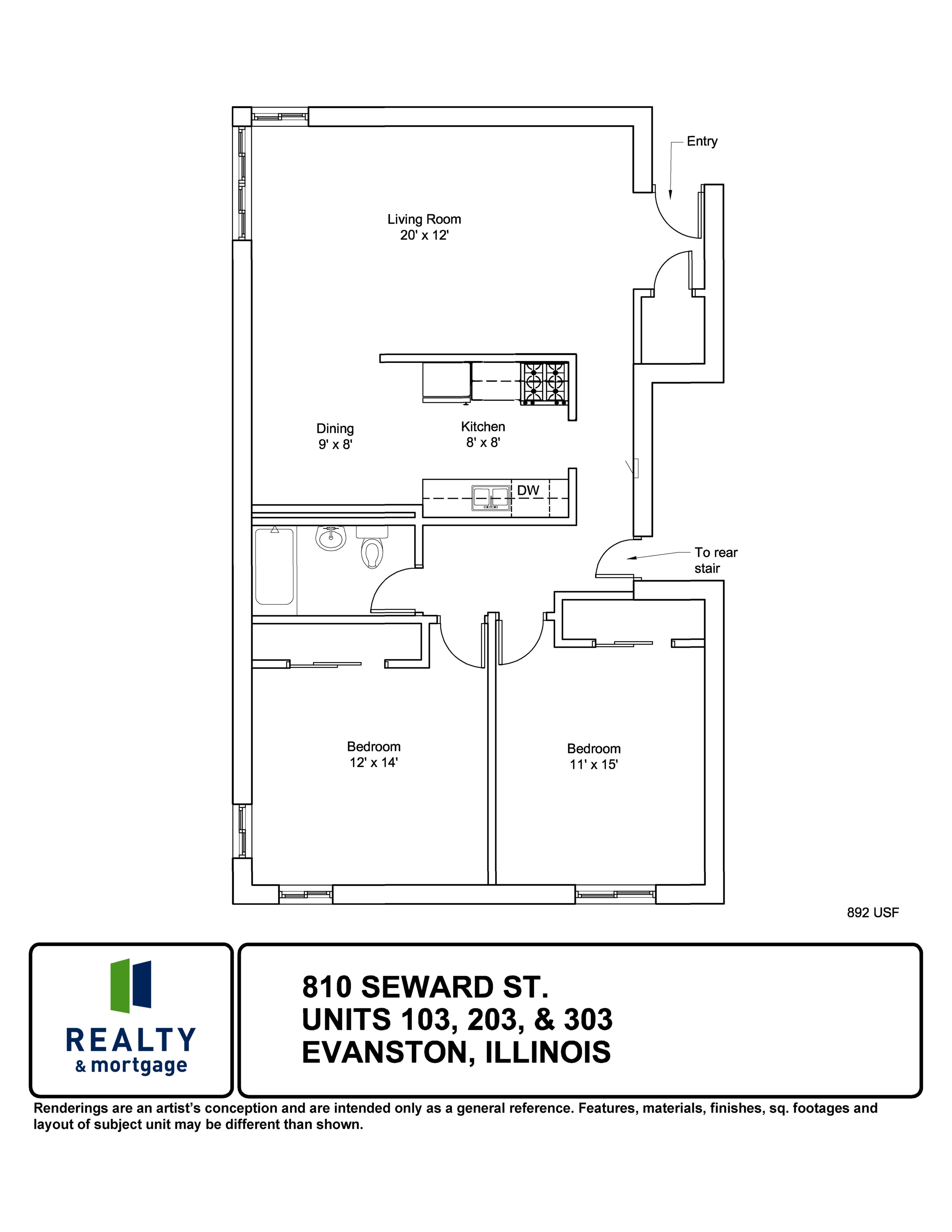 810 Seward Apartments 103, 203 and 303 Floor Plan.