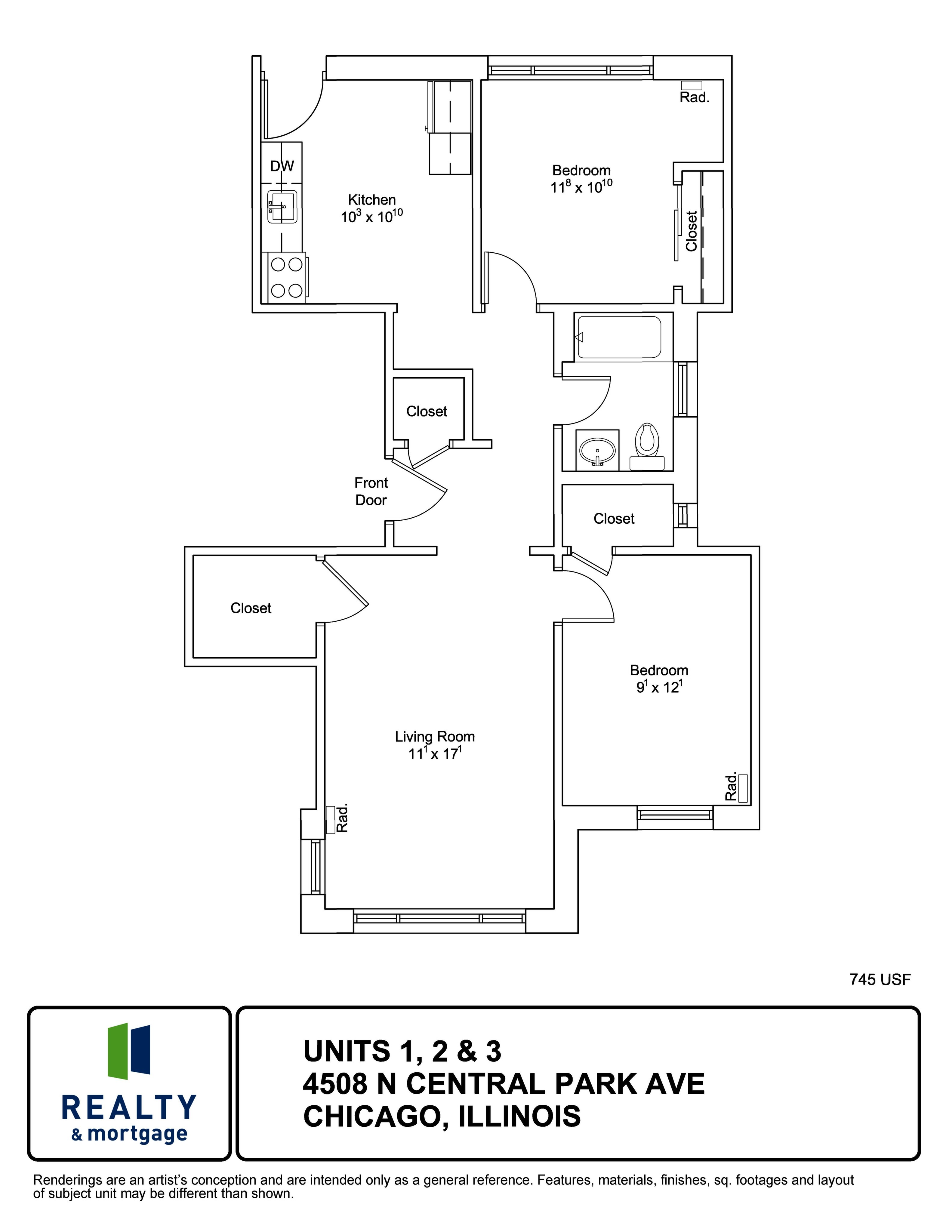 4508 North Central Park Two Bedroom Floor Plan.