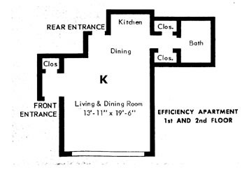 Garden House Apartments Studio Floor Plan.