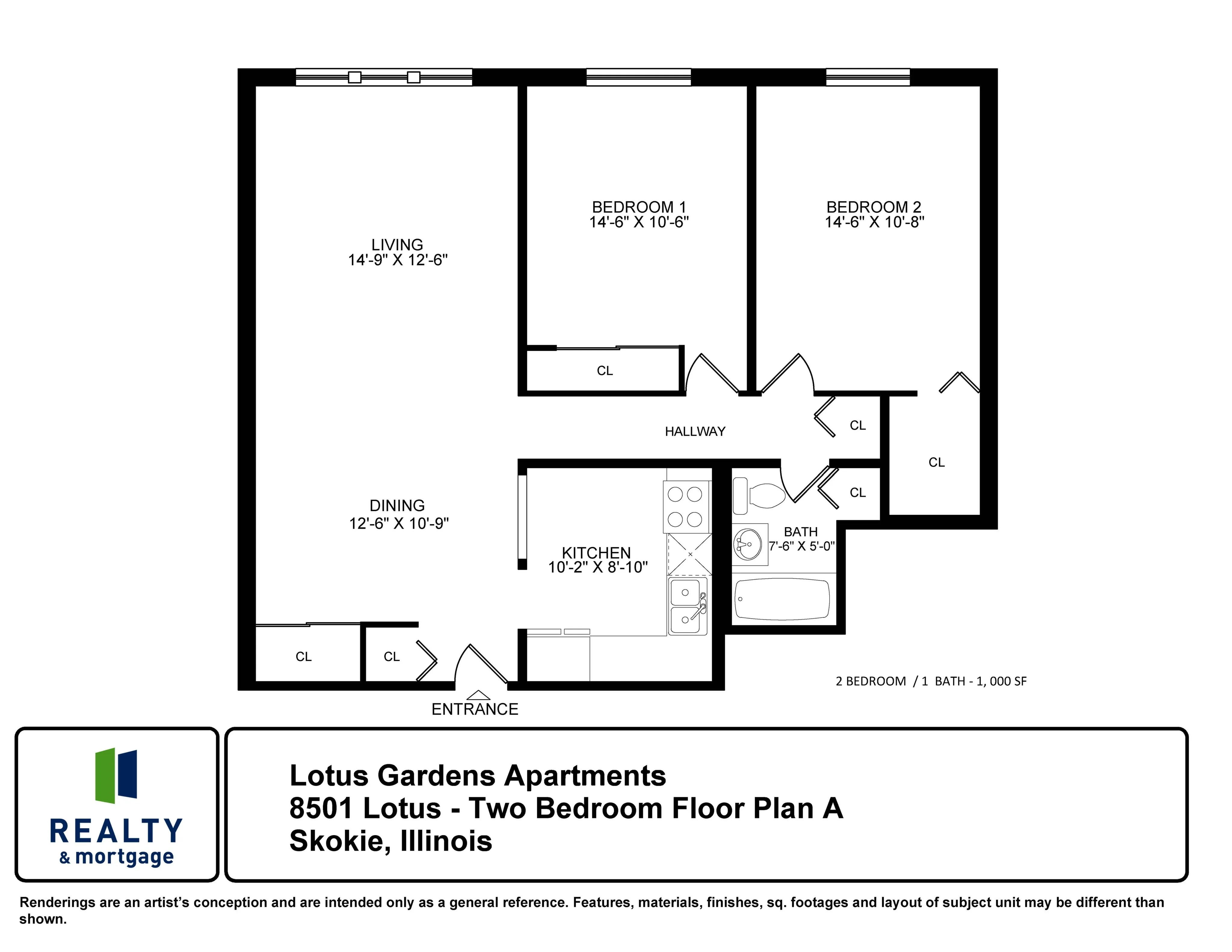 Lotus Garden Apartments Two Bedroom A Floor Plan.