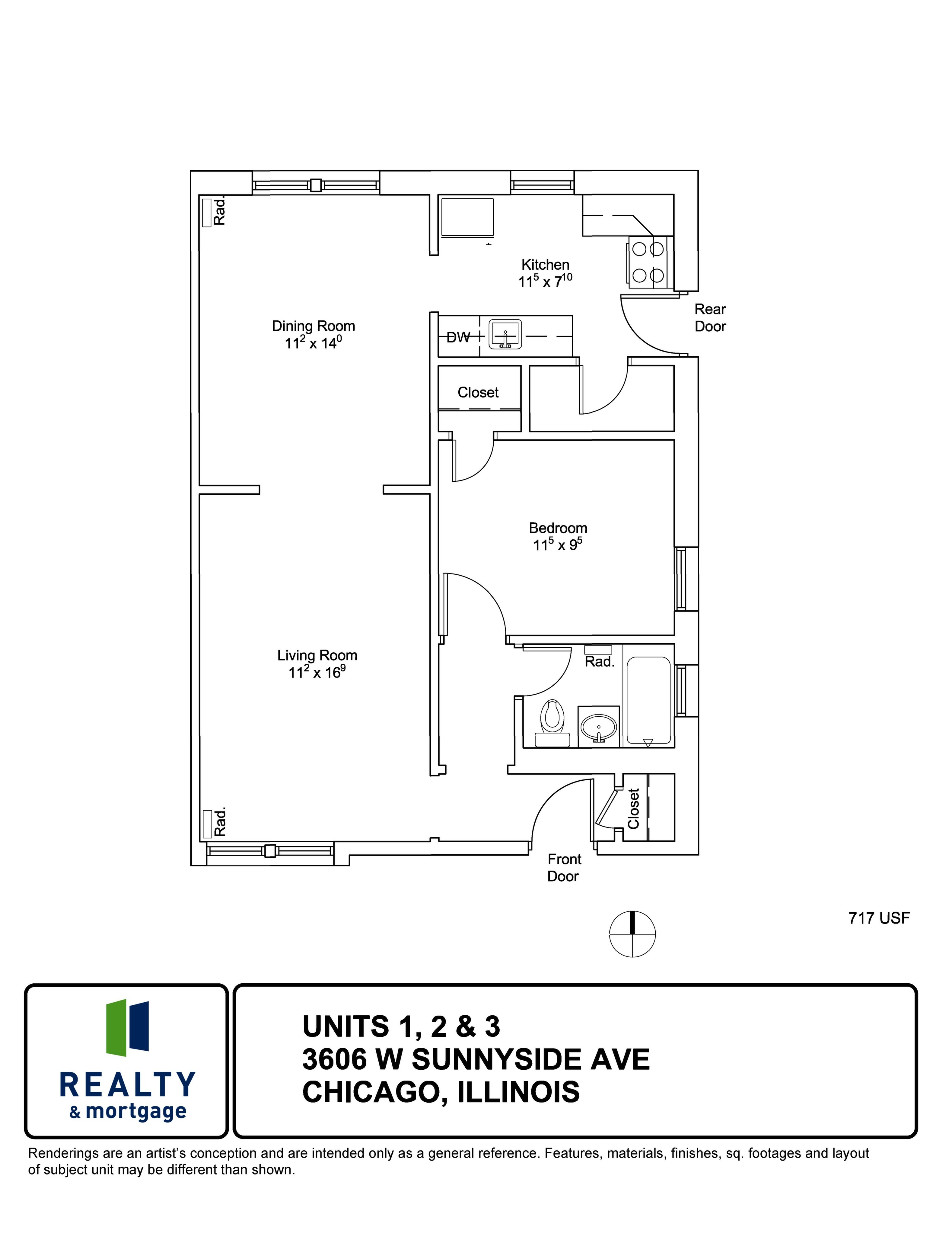 3606 West Sunnyside One Bedroom Floor Plan.