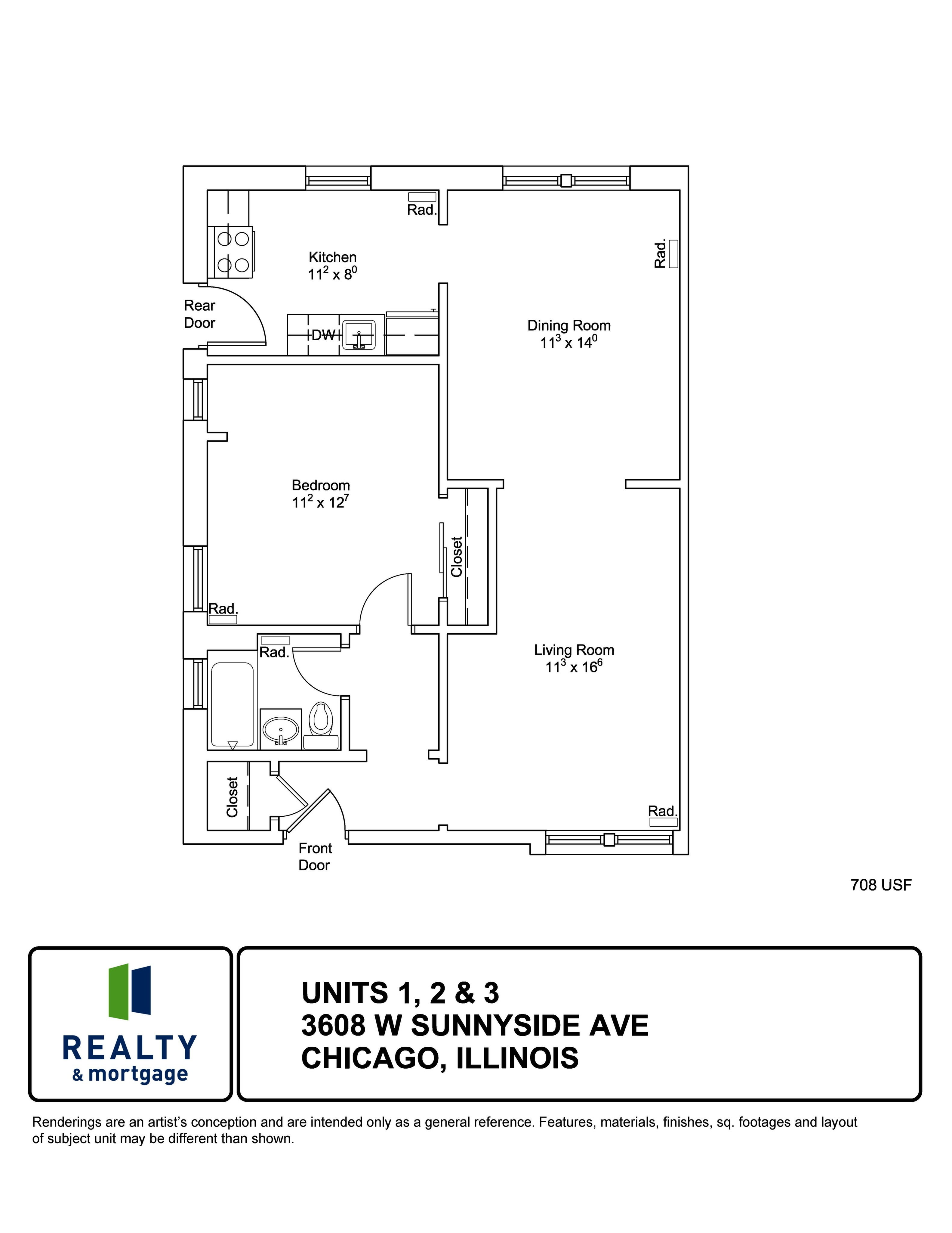 3608 West Sunnyside One Bedroom Floor Plan.