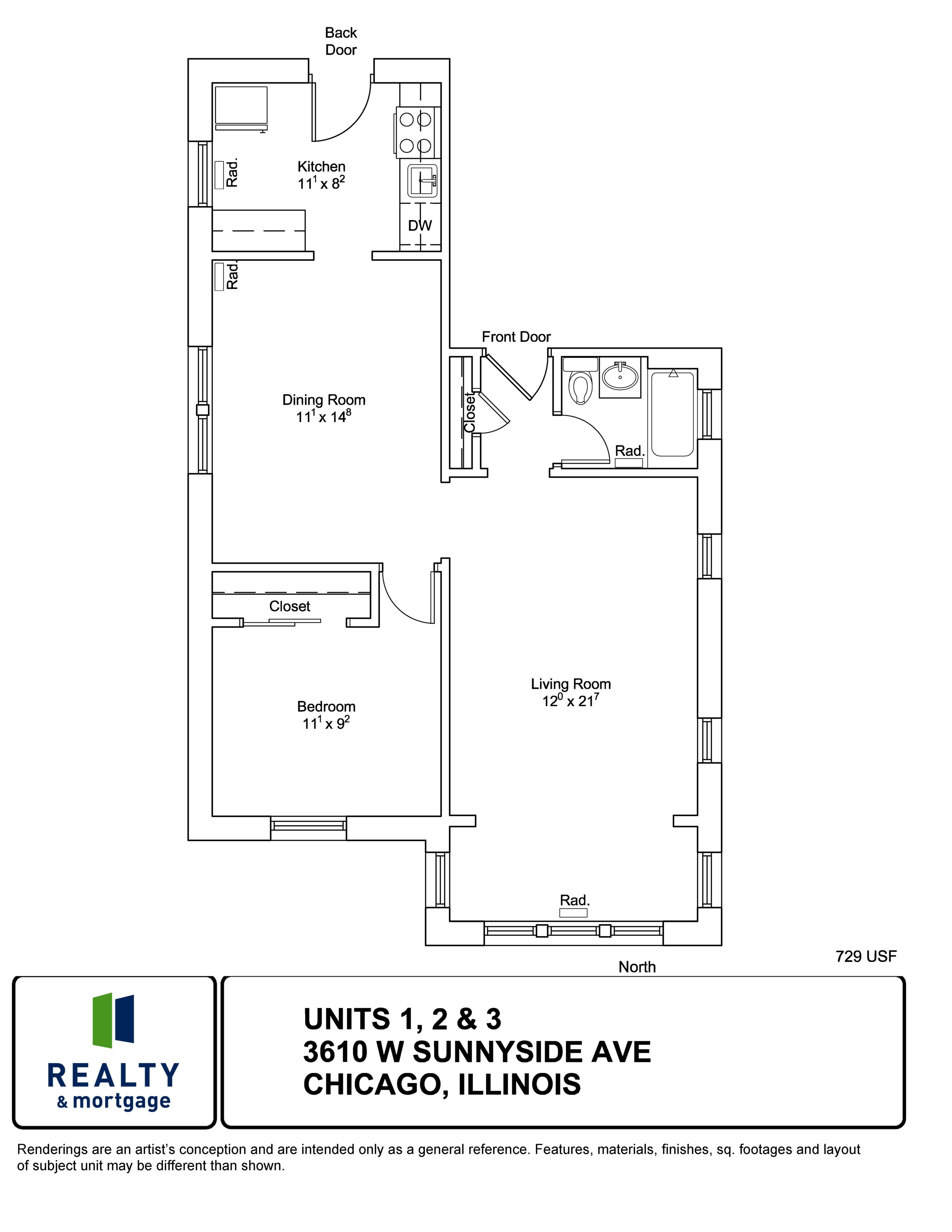 3610 West Sunnyside One Bedroom Floor Plan.