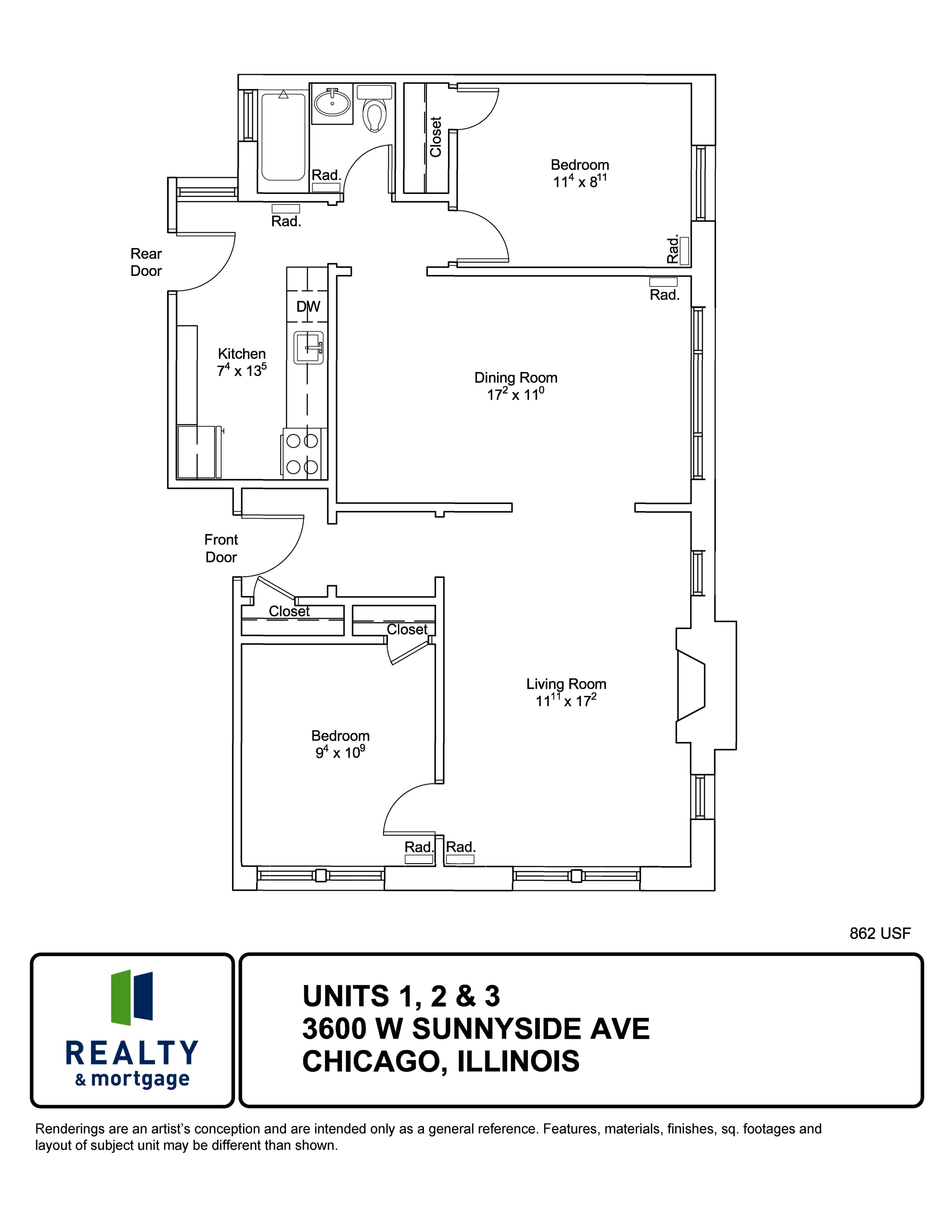3600 West Sunnyside Two Bedroom Floor Plan.