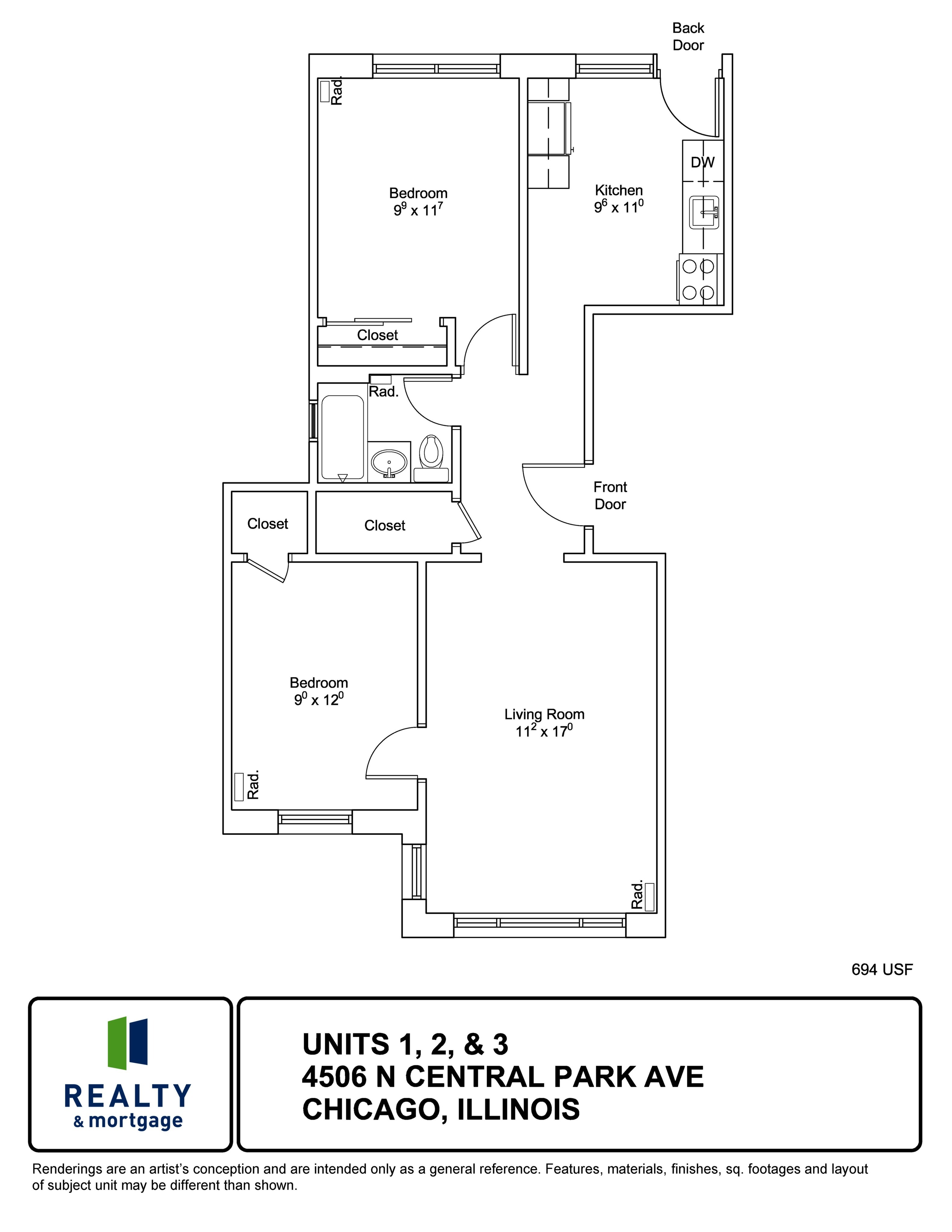 4506 North Central Park Two Bedroom Floor Plan.