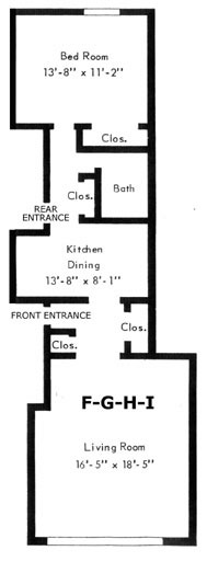 Garden House Apartments One Bedroom Floor Plan F,G,H,I Tiers.