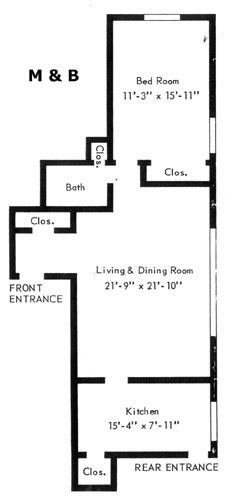 Garden House Apartments One Bedroom Floor Plan M and B Tiers.