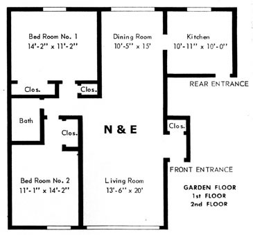 Garden House Apartments Two Bedroom N and E Tier Floor Plan.