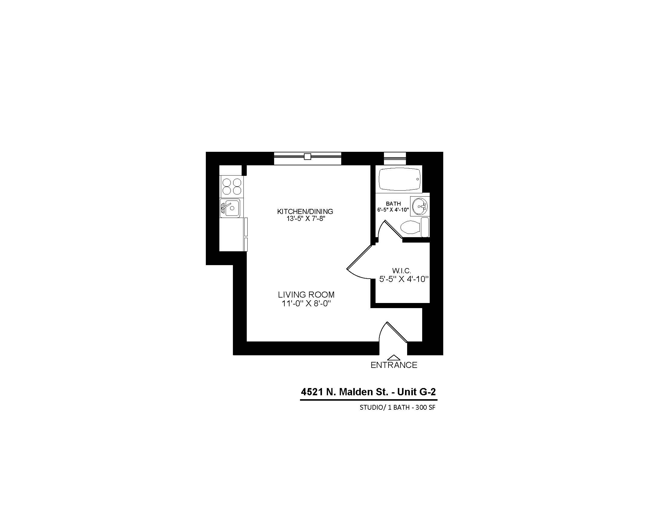 4521 North Malden Apartment G2 Studio Floor Plan.