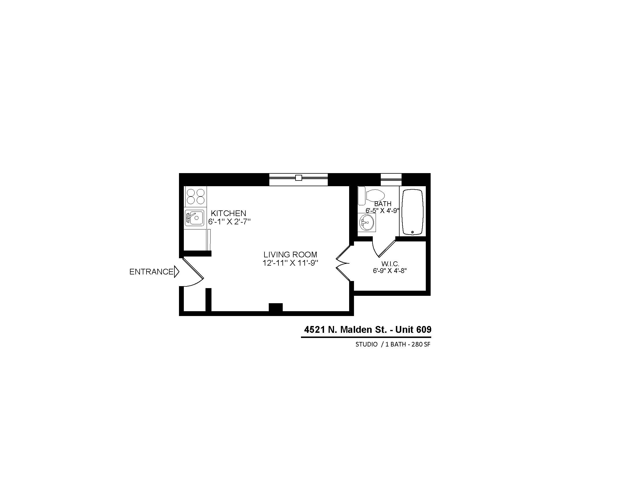 4521 North Malden Apartment 609 studio floor plan.