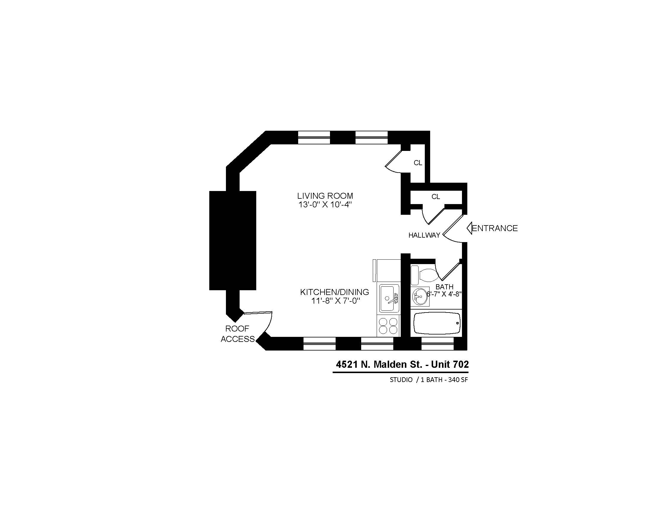 4521 North Malden Apartment 702 studio floor plan.