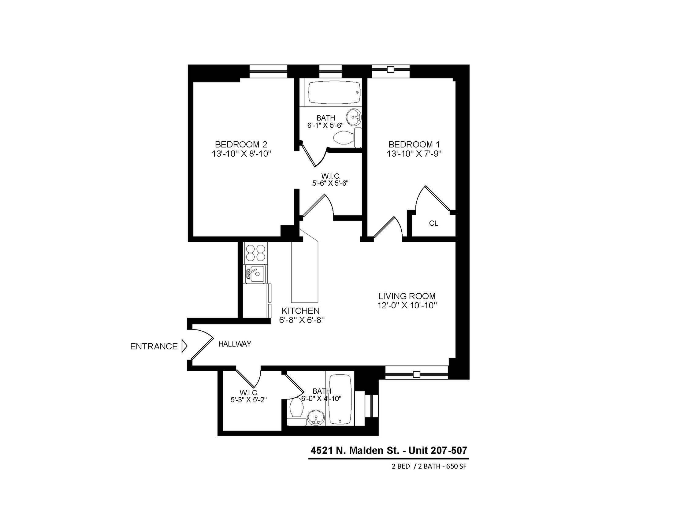 4521 North Malden apartments 207-507 two bedroom floor plan.