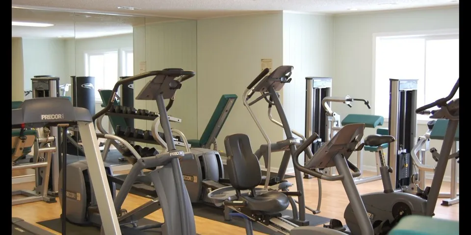 Work out facility at colonial village equipped with a treadmill, stationary bike and elliptical machine.
