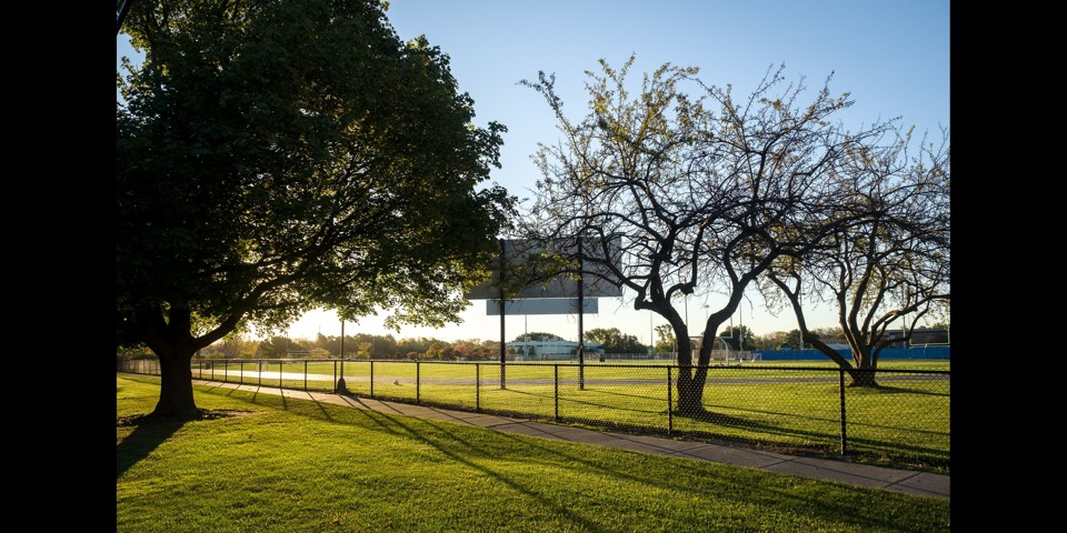 Northfield baseball field in the early morning.