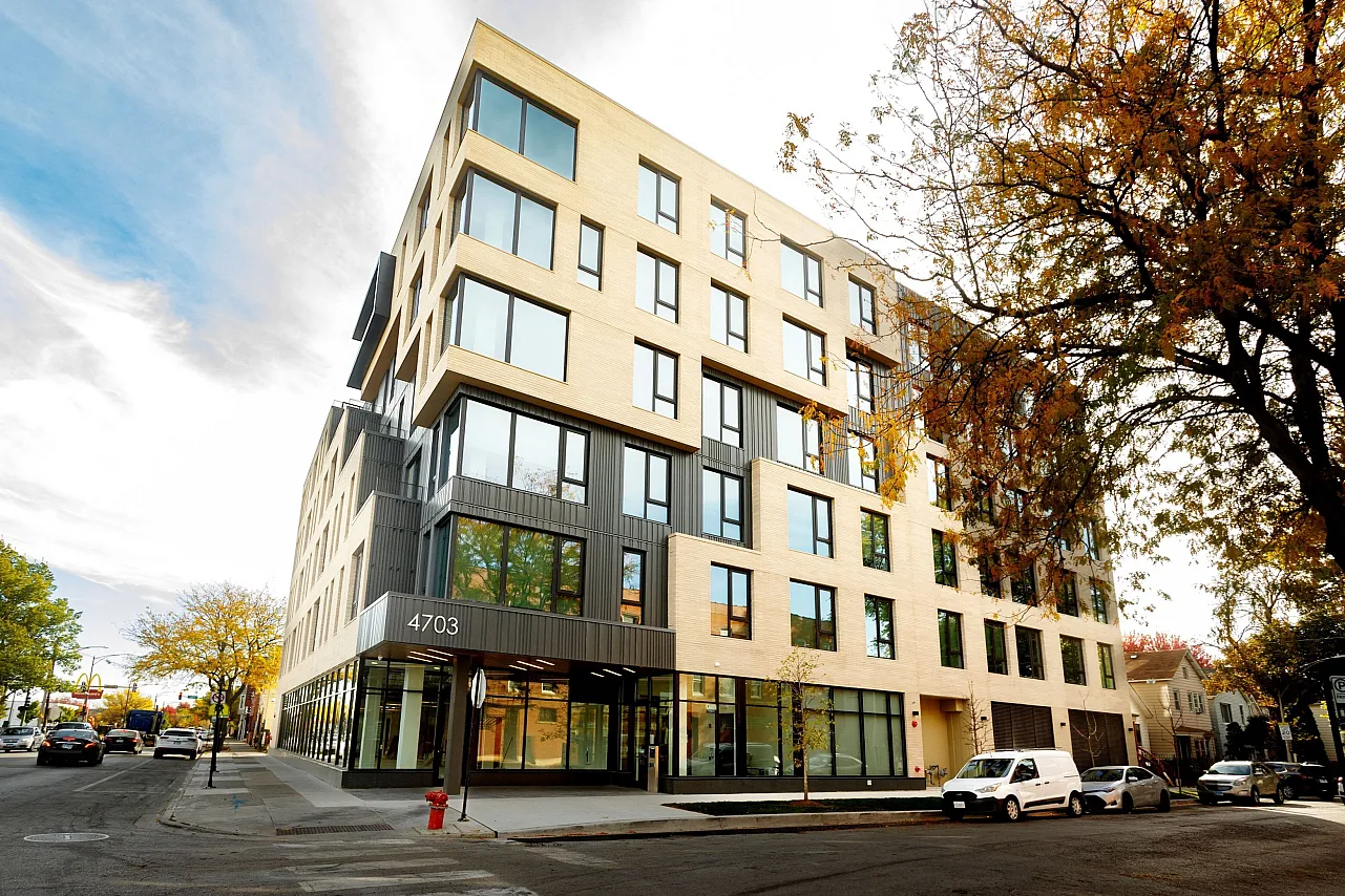 Modern 6 floor gray and yellow building