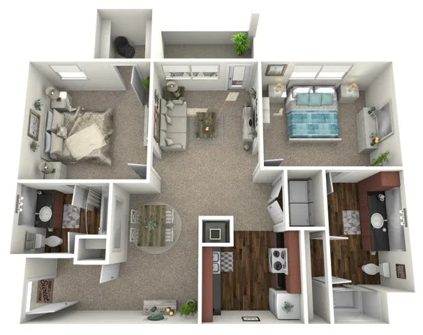 2 Bed 2 Bath Floor Plan