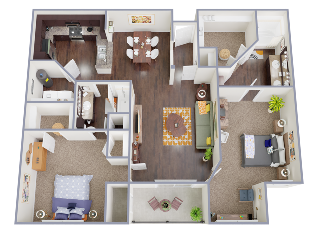 B3 Floorplan: 2 Bedroom, 2 Bathroom