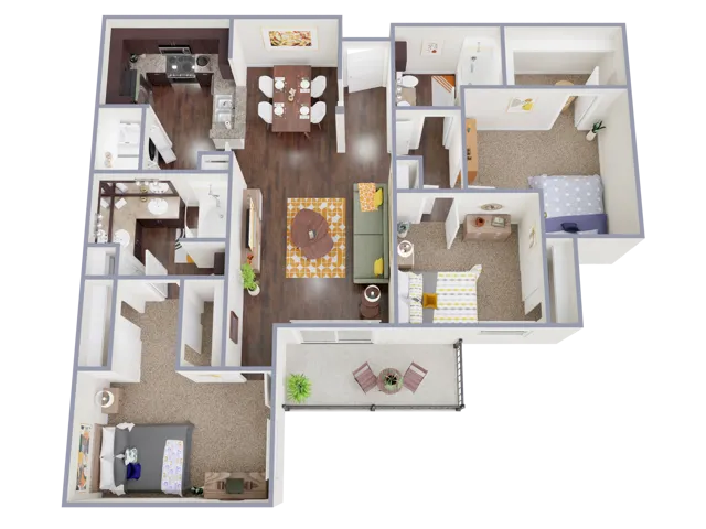 C1 Floorplan: 3 Bedroom, 2 Bathroom