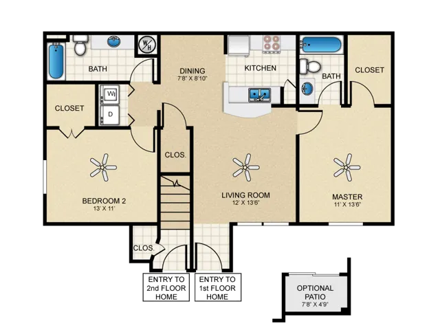 D80 Floorplan: 2 Bedroom, 2 Bathroom
