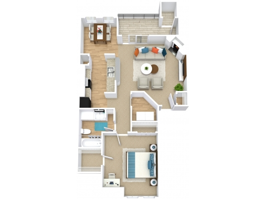A2 Floorplan: 1 Bedroom, 1 Bathroom