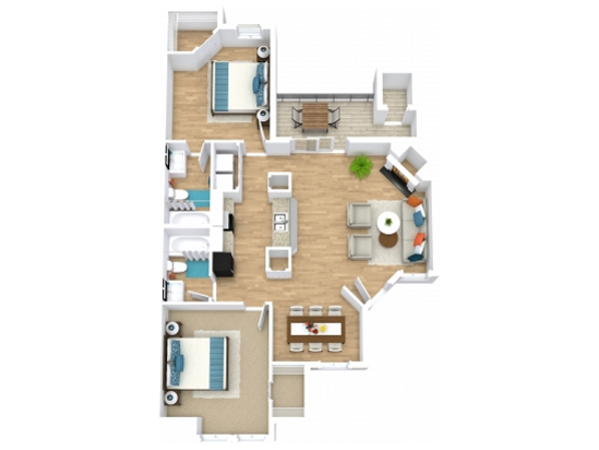 B1 Floorplan: 2 Bedroom, 2 Bathroom