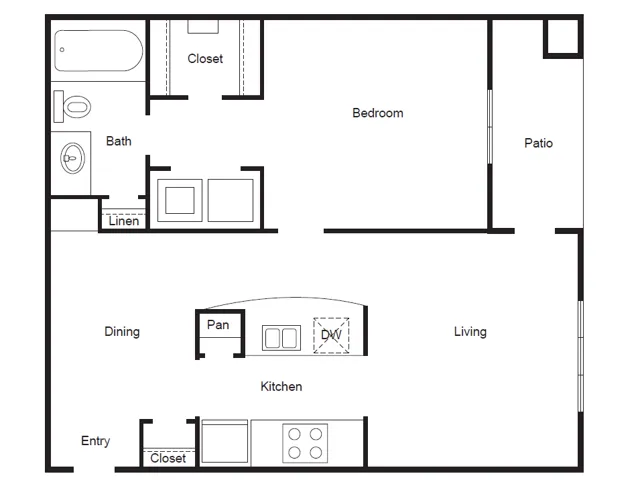 A1 Floorplan: 1 Bedroom, 1 Bathroom