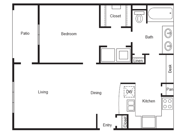 A2 Floorplan: 1 Bedroom, 1 Bathroom