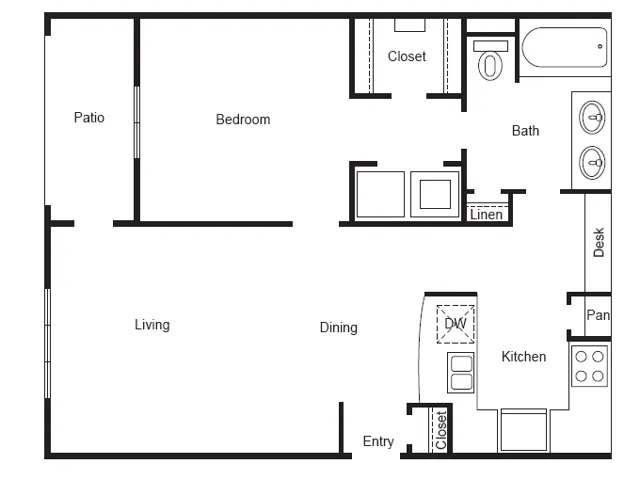 A2 Floorplan: 1 Bedroom, 1 Bathroom