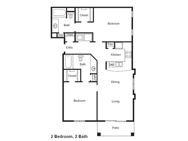 B1 Floorplan: 2 Bedroom, 2 Bathroom