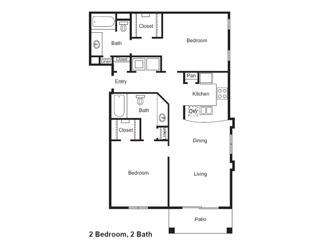 B1 Floorplan: 2 Bedroom, 2 Bathroom